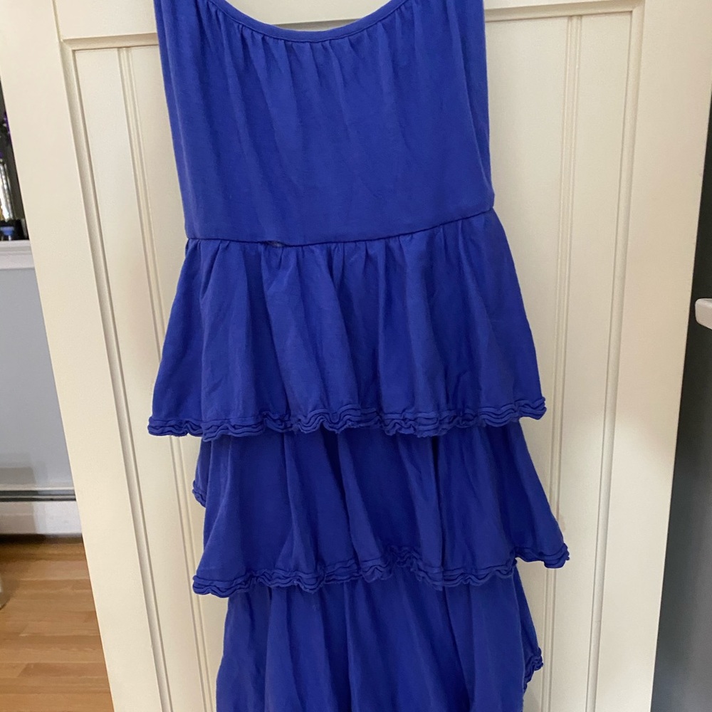 blue ruffled dress
